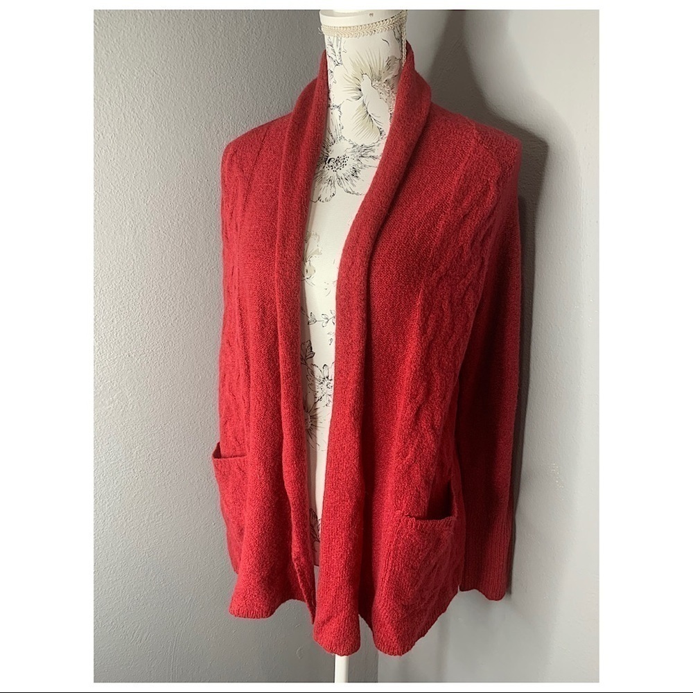 Lucky Brand Cardigan Red Knit Open Soft Medium
